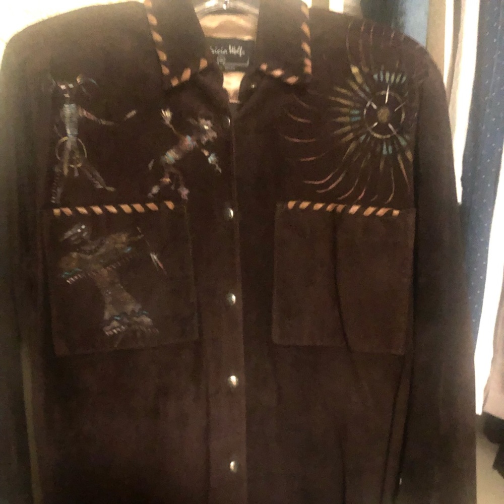 Vintage Patricia Wolf Chocolate Suede Jacket/Skirt Painted